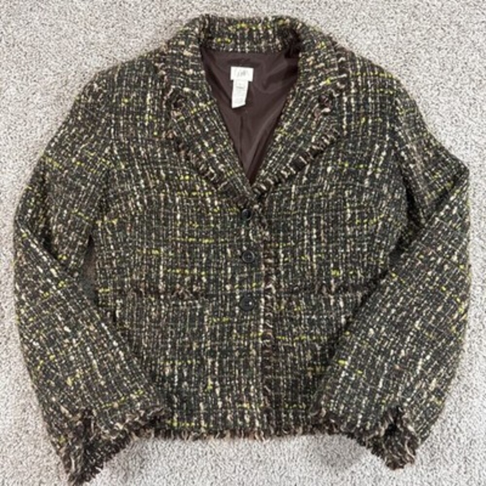 J Jill Tweed‎ Boucle Jacket Womens 6 Wool Blend Frayed Textured Blazer EUC